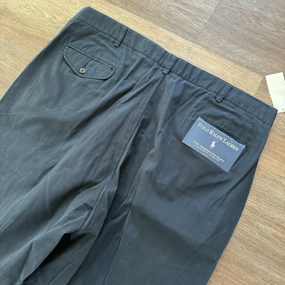 NWT VTG Polo Ralph Lauren Hammond Pant Men's Navy‎ Blue Double Pleated Classic